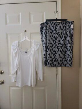 Lane Bryant 16 Skirt & Ann Taylor 2x Ribbed 3/4 Length Sleeve Top